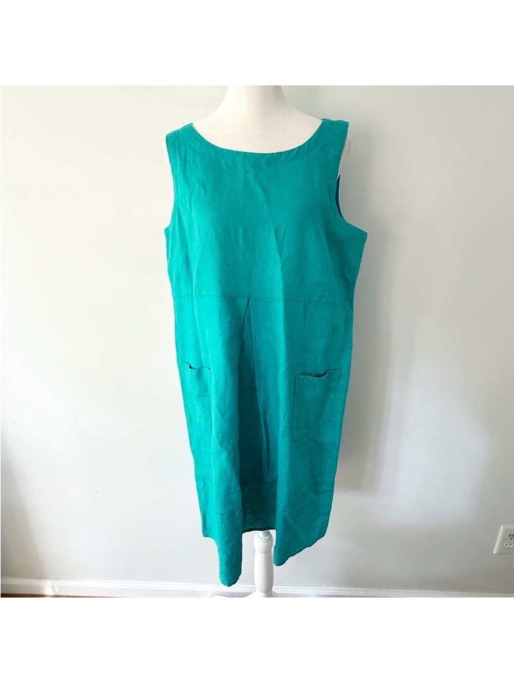 J Jill Sleeveless Linen Sleeveless Dress Medium Petite Lagenlook Coastal Beach